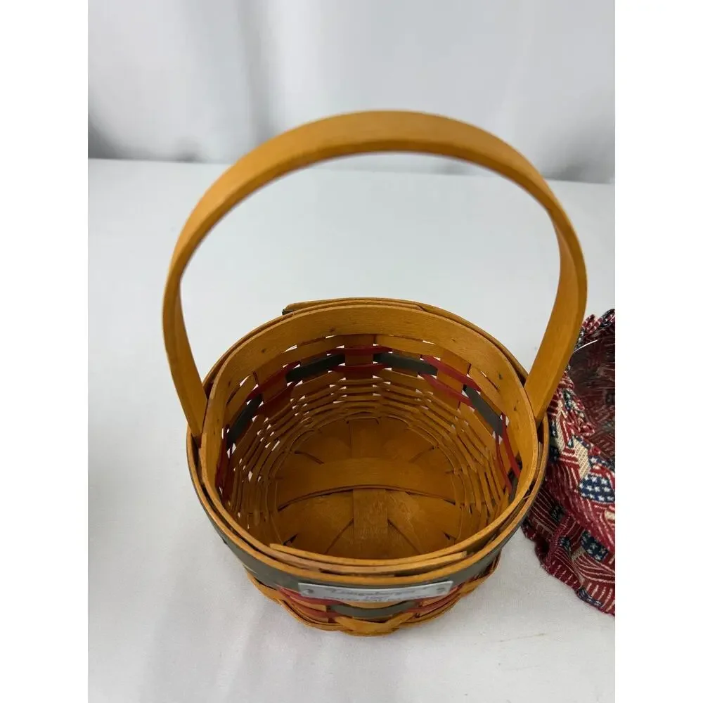 Vintage 1997 Longaberger Inaugural Basket w/Flag Liner, Protector & Tie-On